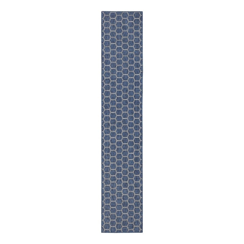 Nourison Reversible Ind/Outd 12' Runner Blue Area Rug