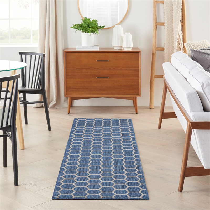 Nourison Reversible Ind/Outd 6' Runner Blue Area Rug