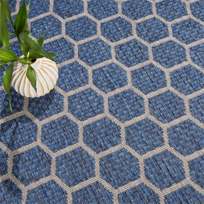 Nourison Reversible Ind/Outd 8' x Round Blue Area Rug