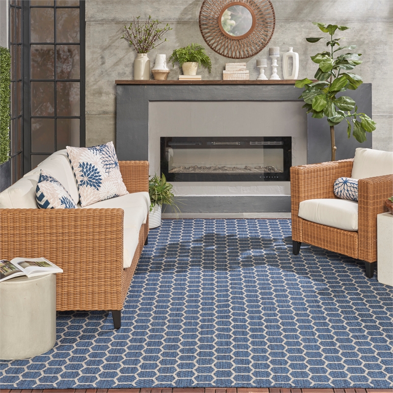 Nourison Reversible Ind/Outd 8' x 10' Blue Area Rug