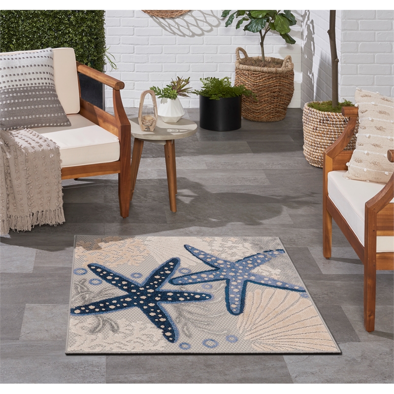 Nourison Aloha 3' x Square Blue Grey Area Rug