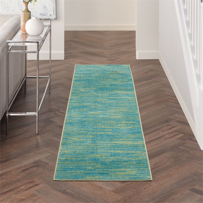 Nourison Essentials 16' Runner Blue Green Area Rug