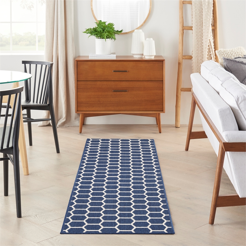 Nourison Reversible Ind/Outd 6' Runner Navy Area Rug