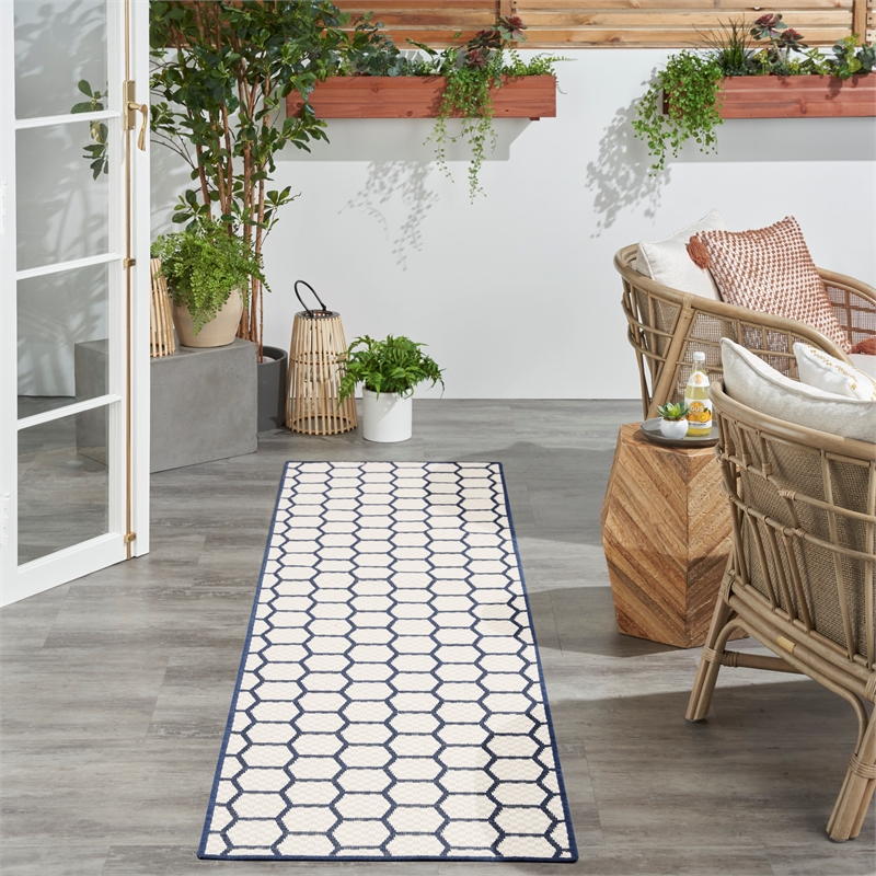 Nourison Reversible Ind/Outd 6' Runner Navy Area Rug