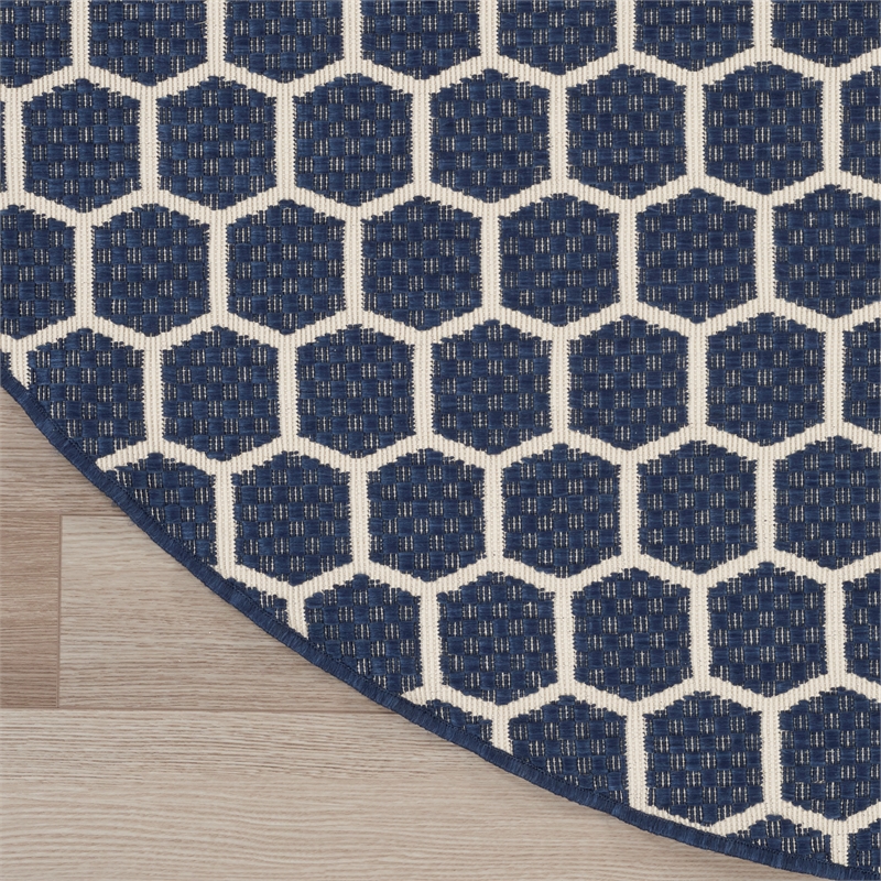 Nourison Reversible Ind/Outd 8' x Round Navy Area Rug