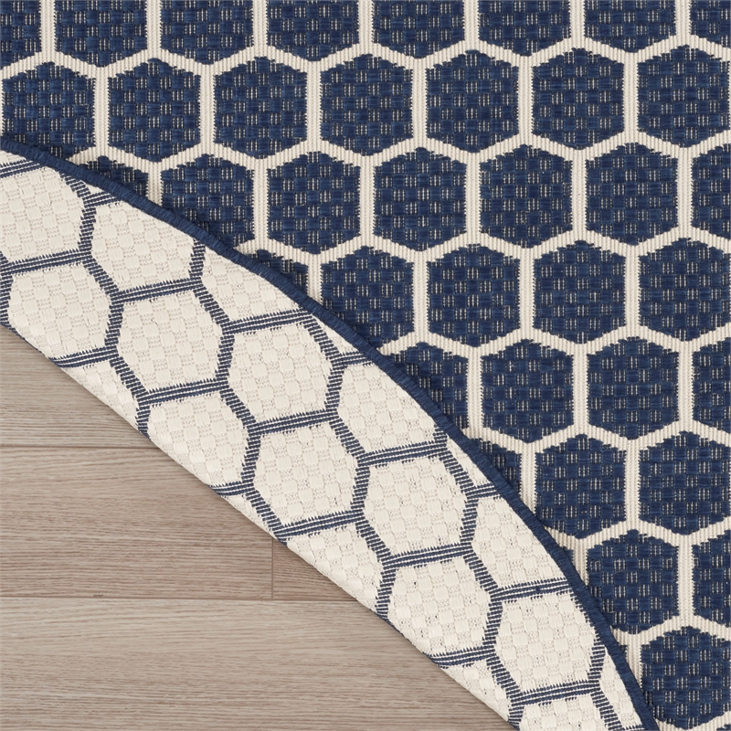 Nourison Reversible Ind/Outd 8' x Round Navy Area Rug