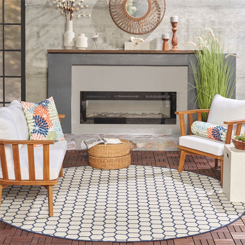 Nourison Reversible Ind/Outd 8' x Round Navy Area Rug