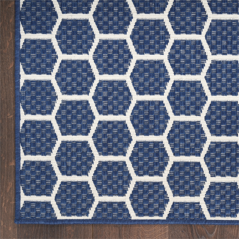 Nourison Reversible Ind/Outd 10' Runner Navy Area Rug