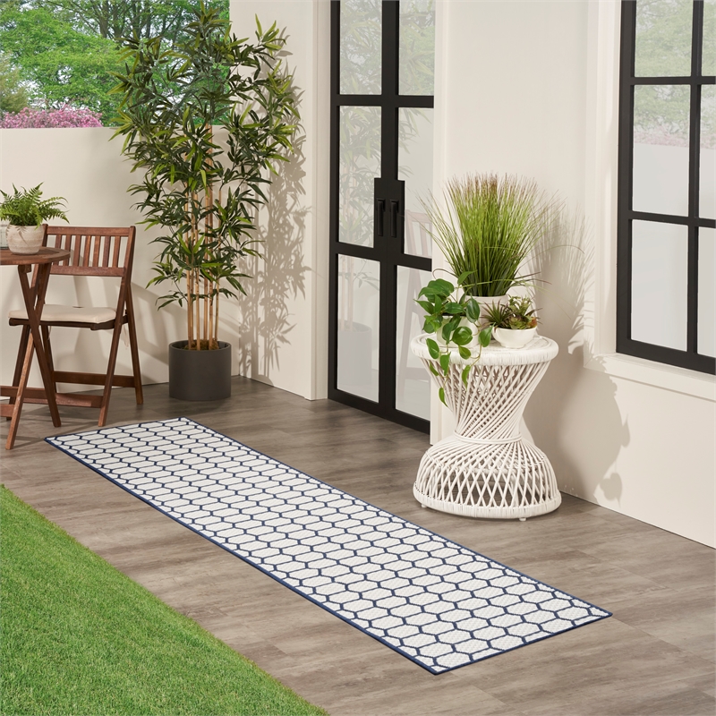 Nourison Reversible Ind/Outd 10' Runner Navy Area Rug