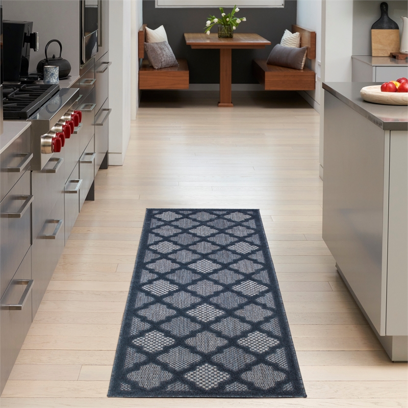 Nourison Easy Care 6' Runner Navy Blue Area Rug