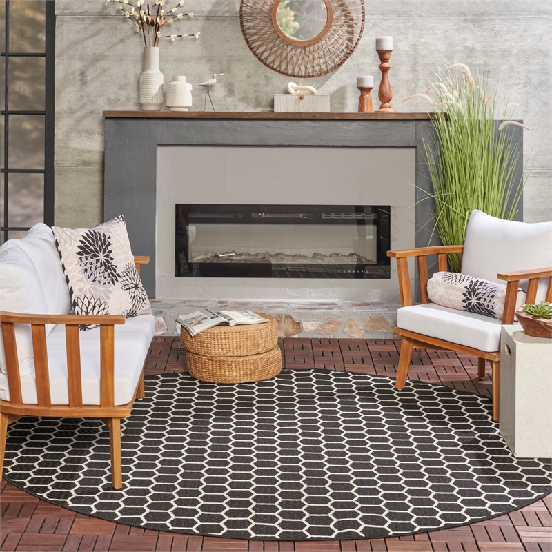 Nourison Reversible Ind/Outd 8' x Round Black Area Rug