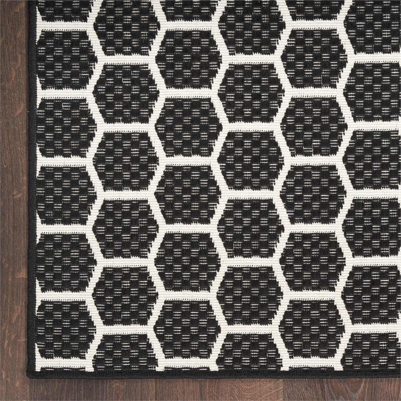 Nourison Reversible Ind/Outd 12' Runner Black Area Rug