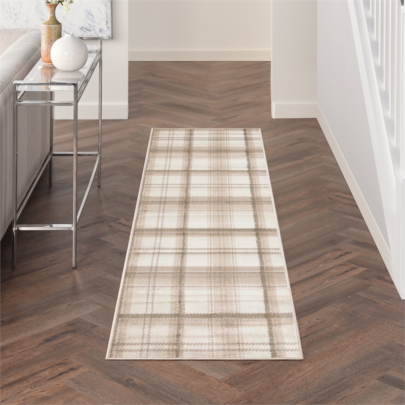 Nourison Home Grafix 6' Runner Ivory Beige   Area Rug