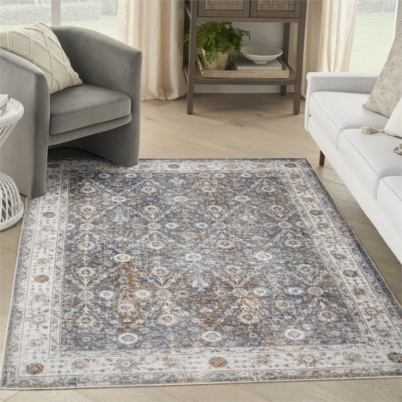 Nourison Home Astra Machine Washable 5' x 7' Ivory Multicolor   Area Rug