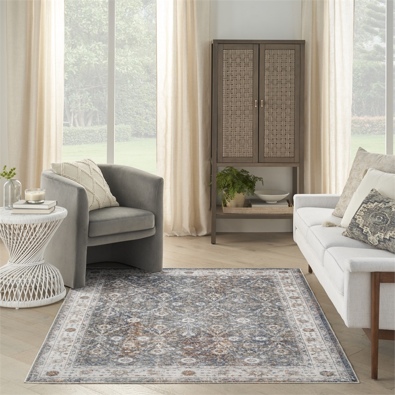 Nourison Home Astra Machine Washable 5' x 7' Ivory Multicolor   Area Rug