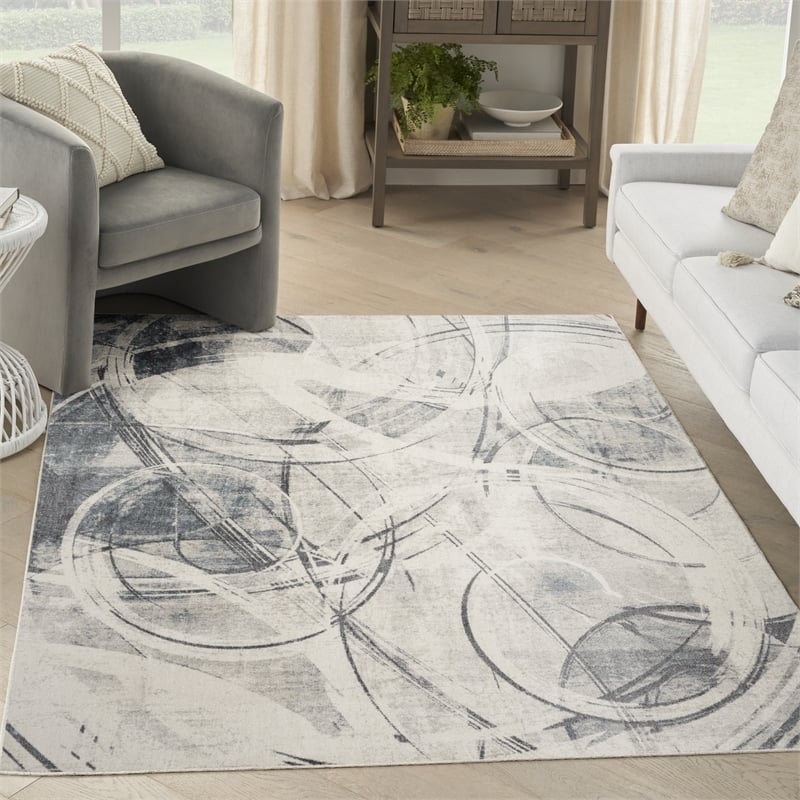 Nourison Home Astra Machine Washable 5' x 7' Silver Blue   Area Rug