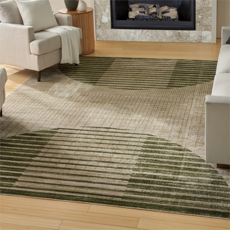 Nourison Astra Machine Washable 9' x 12' Ivory Olive Fabric Area Rug