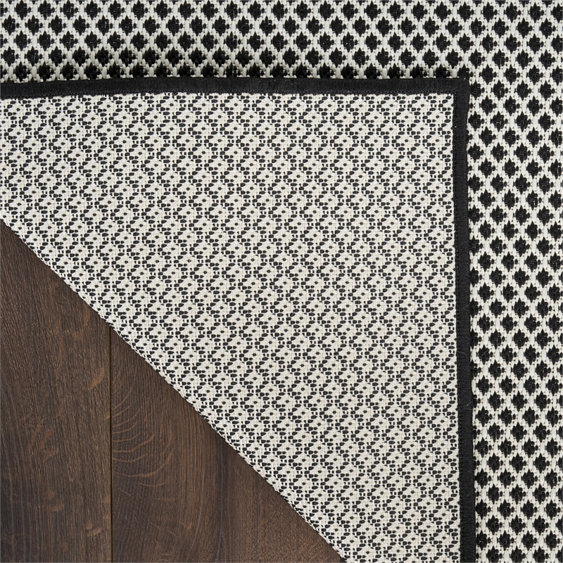 Nourison Courtyard 6' Runner Black White Fabric Area Rug