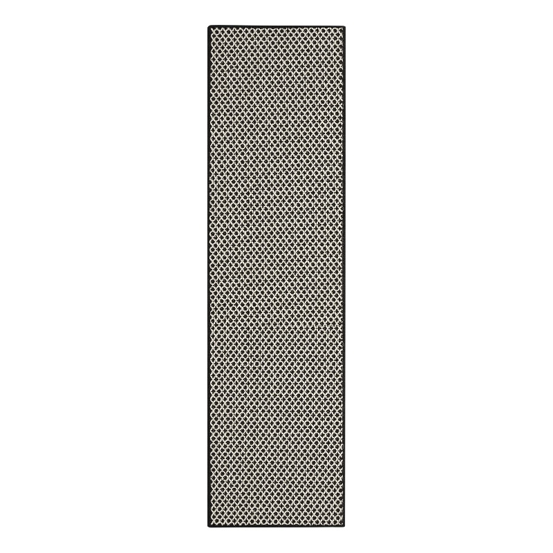 Nourison Courtyard 6' Runner Black White Fabric Area Rug