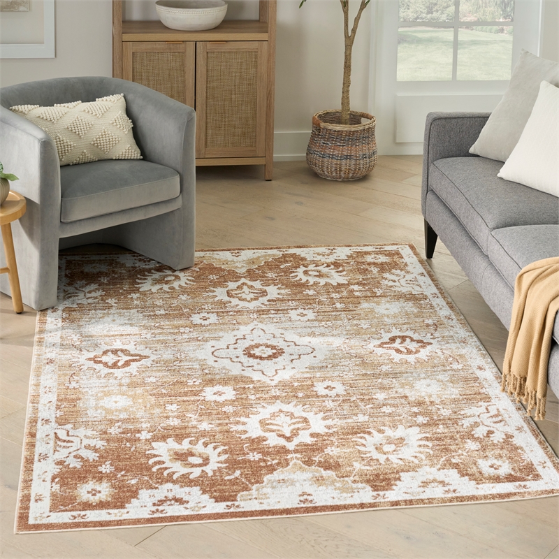 Nourison Astra Machine Washable 4' x 6' Copper Fabric Area Rug