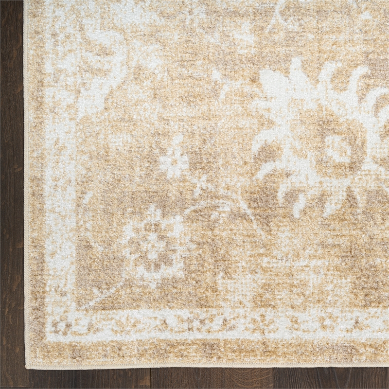 Nourison Astra Machine Washable 6' Runner Ivory Gold Fabric Area Rug