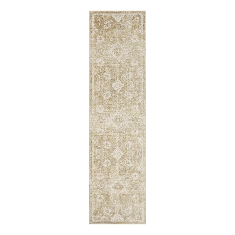 Nourison Astra Machine Washable 6' Runner Ivory Gold Fabric Area Rug