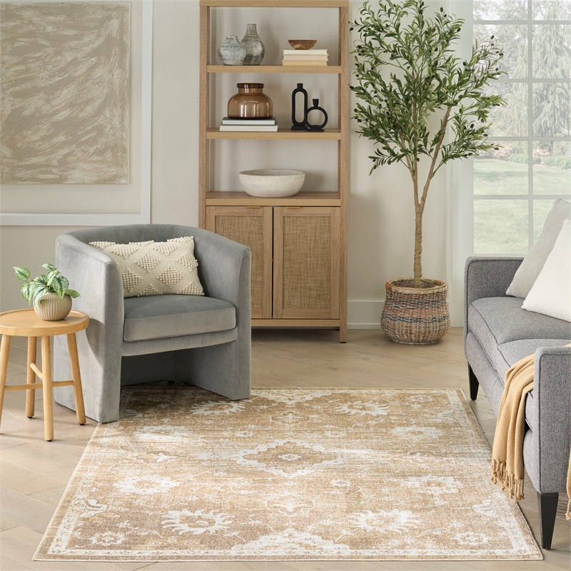 Nourison Astra Machine Washable 4' x 6' Ivory Gold Fabric Area Rug