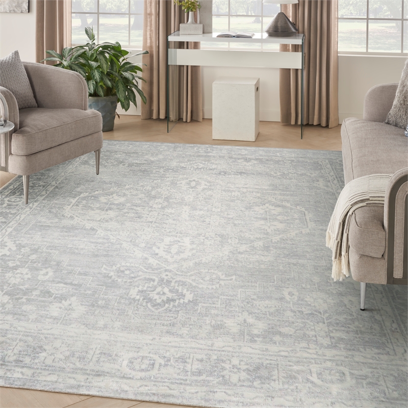 Nourison Astra Machine Washable 9' x 12' Light Gray Fabric Area Rug