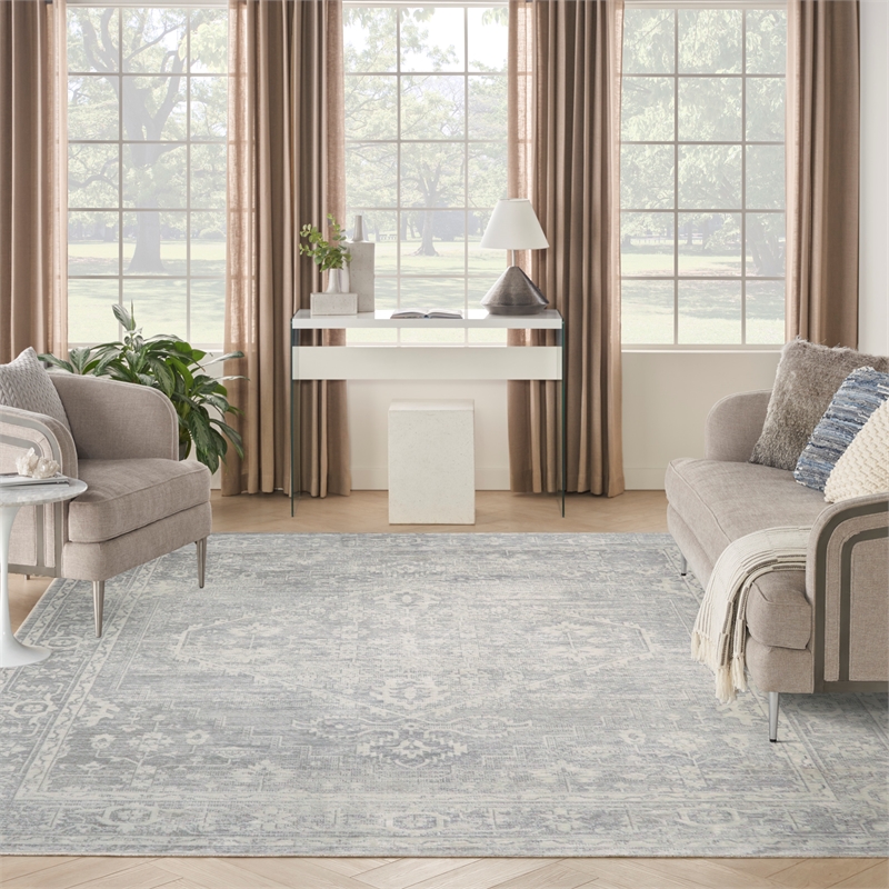 Nourison Astra Machine Washable 9' x 12' Light Gray Fabric Area Rug