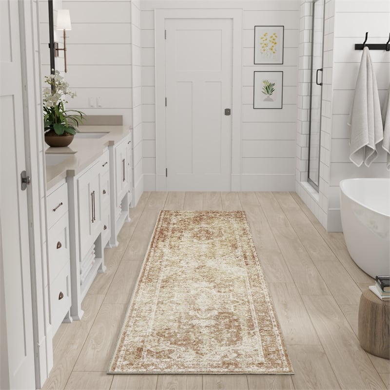 Nourison Astra Machine Washable 8' Runner Rust  Fabric Area Rug