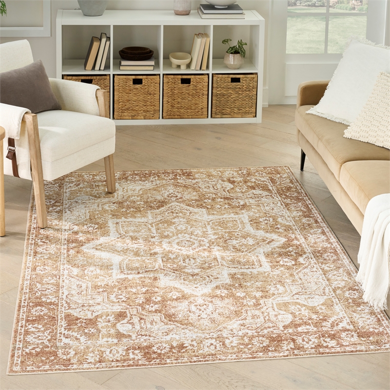 Nourison Astra Machine Washable 4' x 6' Rust  Fabric Area Rug