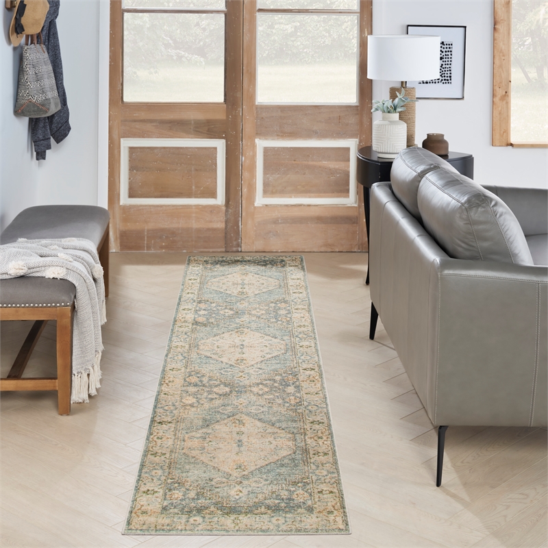 nourison astra machine washable 6' runner silver blue fabric area rug