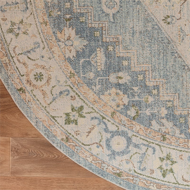 Nourison Astra Machine Washable 4' x Round Silver Blue Fabric Area Rug