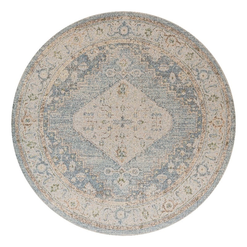 Nourison Astra Machine Washable 4' x Round Silver Blue Fabric Area Rug