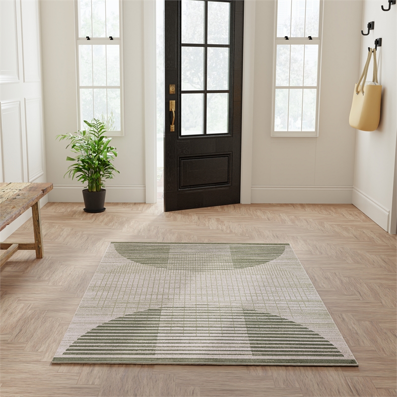 Nourison Astra Machine Washable 4' x 6' Ivory Olive Fabric Area Rug