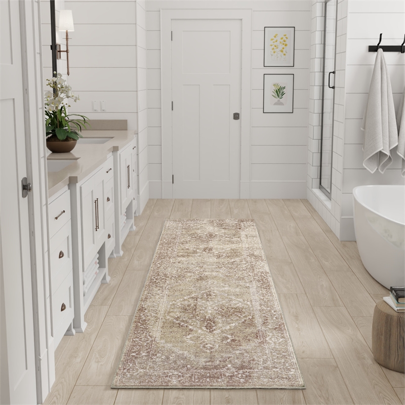 Nourison Astra Machine Washable 6' Runner Rust Multi-Color Fabric Area Rug