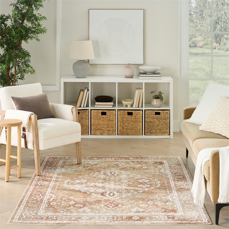 Nourison Astra Machine Washable 4' x 6' Rust Multi-Color Fabric Area Rug