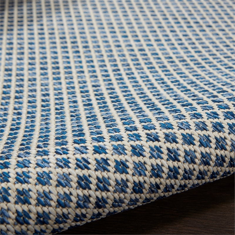 Nourison Courtyard 6' Runner Ivory Blue Fabric Area Rug