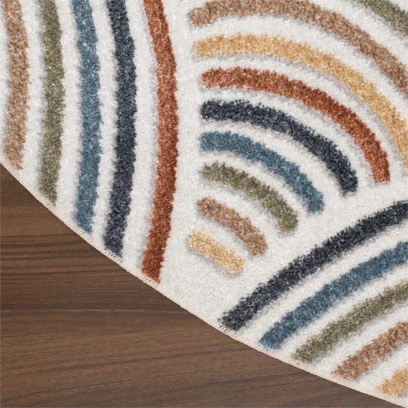 Nourison Astra Machine Washable 4' Round Ivory Multi-Color Fabric Area Rug