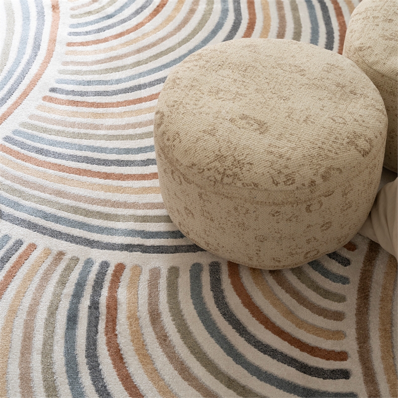 Nourison Astra Machine Washable 4' Round Ivory Multi-Color Fabric Area Rug