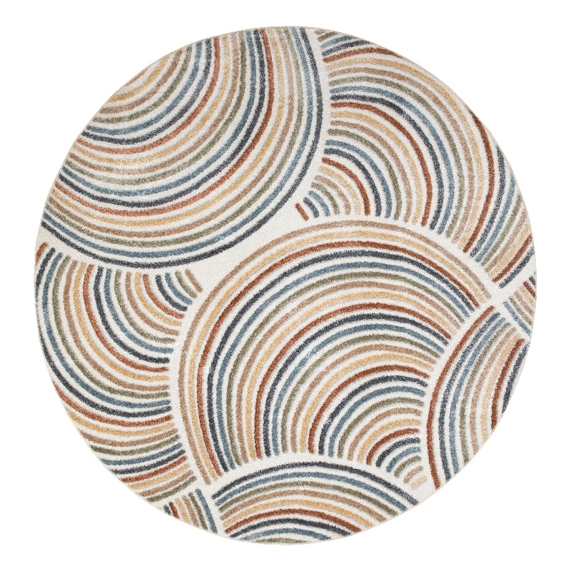 Nourison Astra Machine Washable 4' Round Ivory Multi-Color Fabric Area Rug