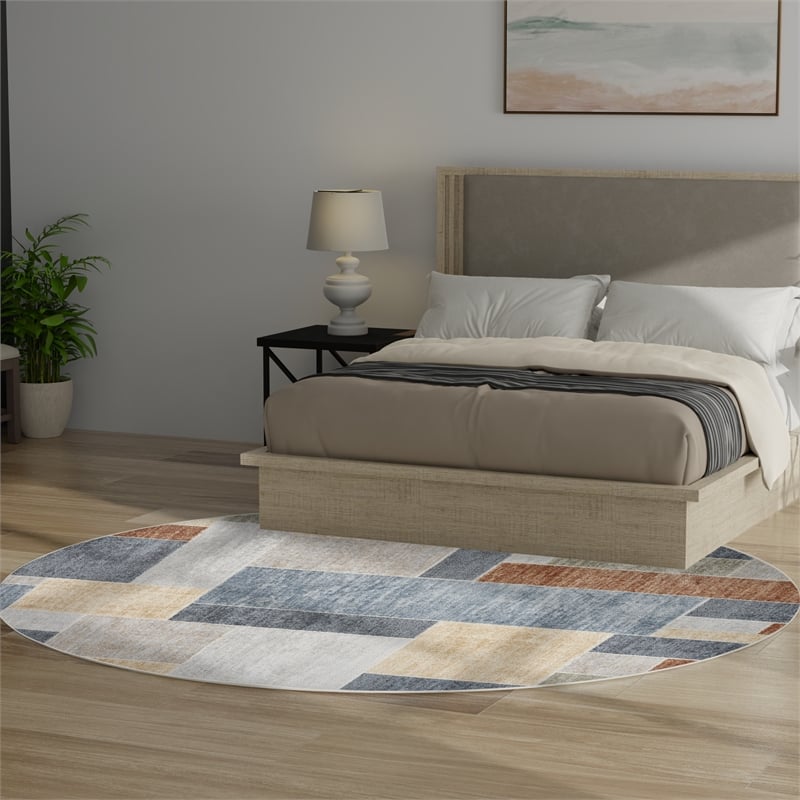 Nourison Astra Machine Washable 8' x Round Multi-Color Fabric Area Rug