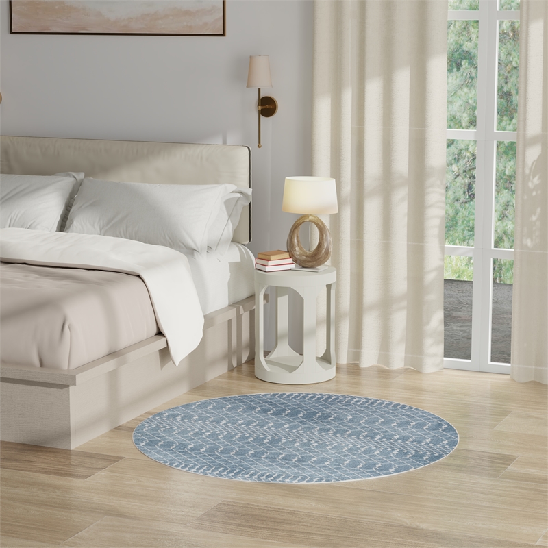 Nourison Astra Machine Washable 4' x Round Blue  Fabric Area Rug