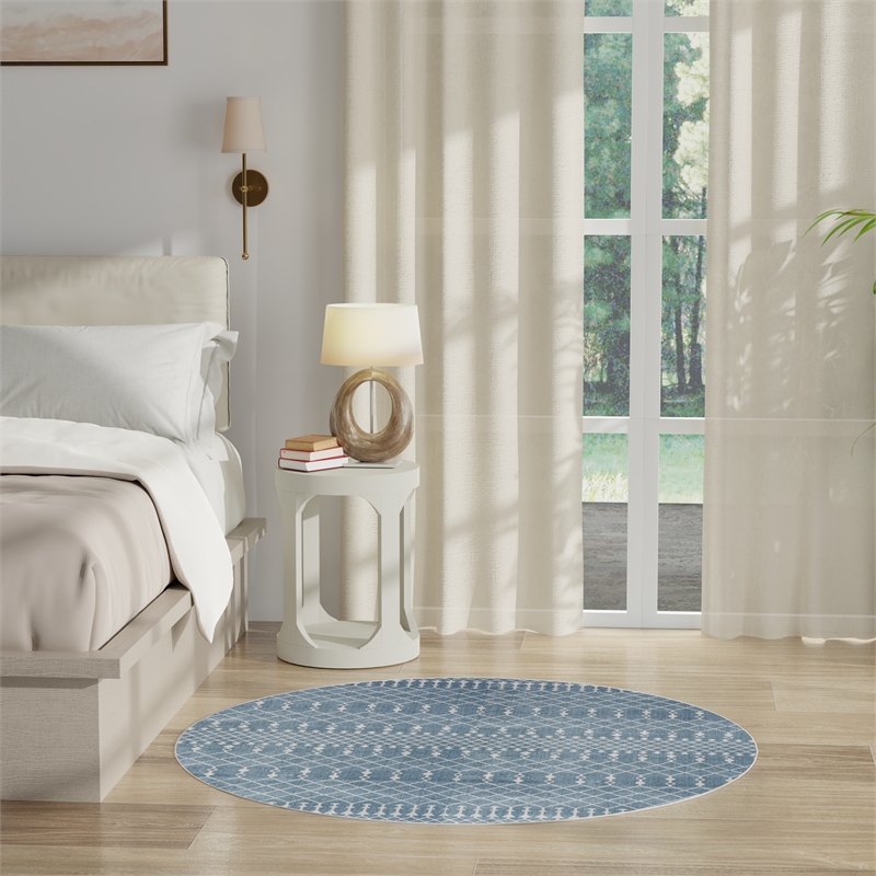 Nourison Astra Machine Washable 4' x Round Blue  Fabric Area Rug