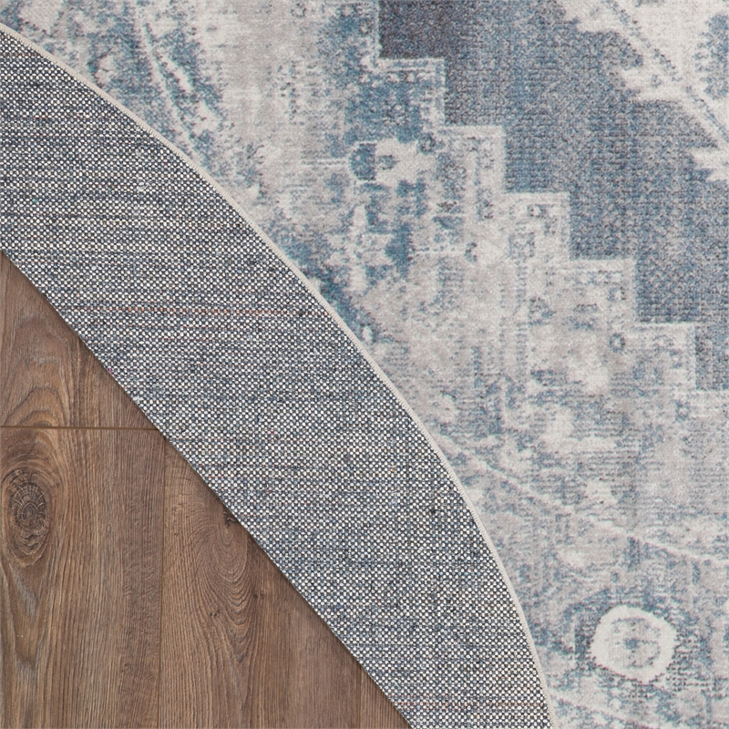Nourison Astra Machine Washable 4' x Round Blue Ivory Fabric Area Rug