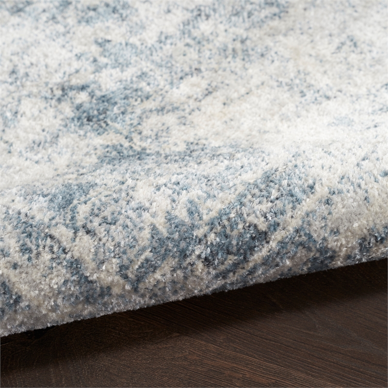 Nourison Astra Machine Washable 4' x Round Blue Ivory Fabric Area Rug