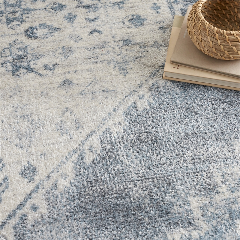 Nourison Astra Machine Washable 4' x Round Blue Ivory Fabric Area Rug