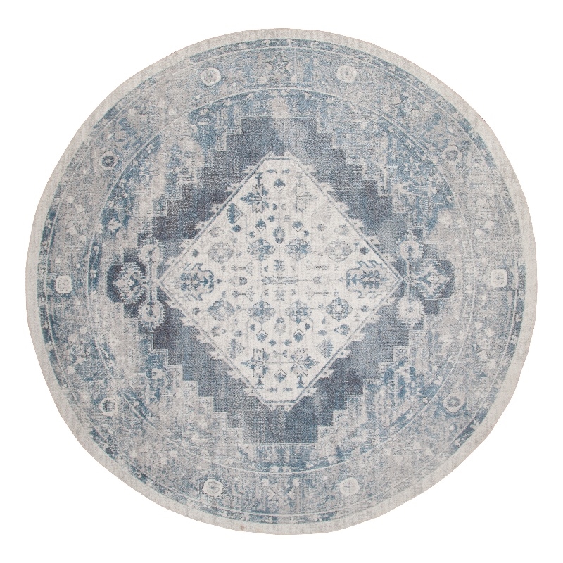 Nourison Astra Machine Washable 4' x Round Blue Ivory Fabric Area Rug