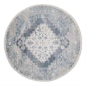 Nourison Astra Machine Washable 5' x Round Blue Ivory Fabric Area Rug