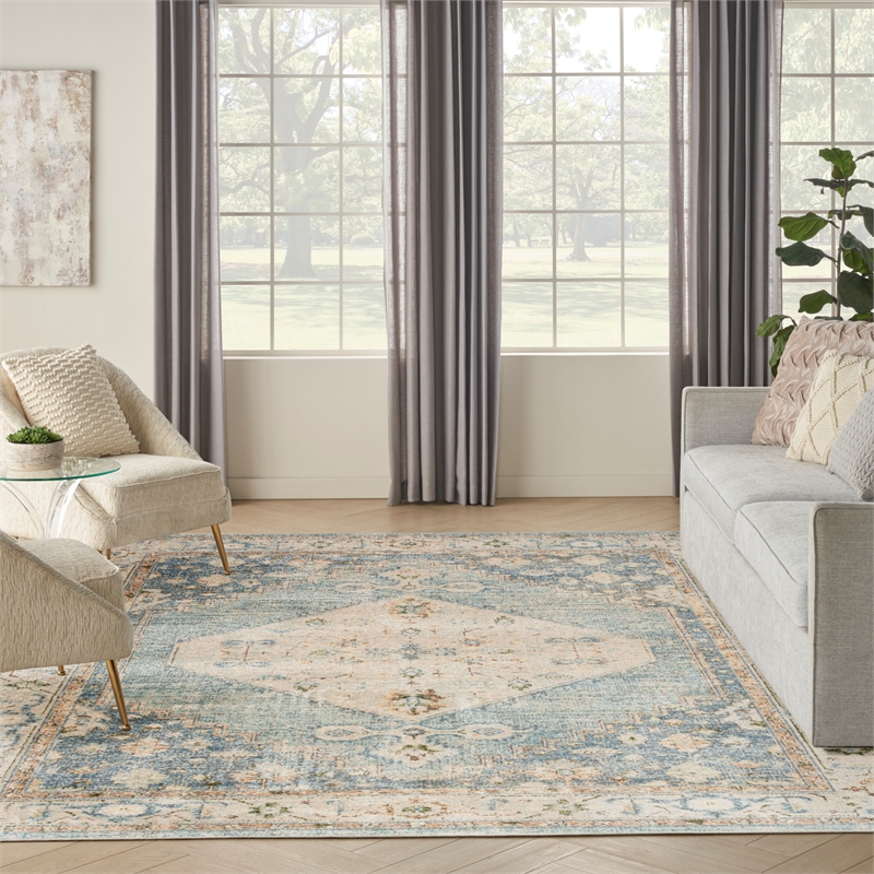 Nourison Astra Machine Washable 12' x 15' Silver Blue Fabric Area Rug